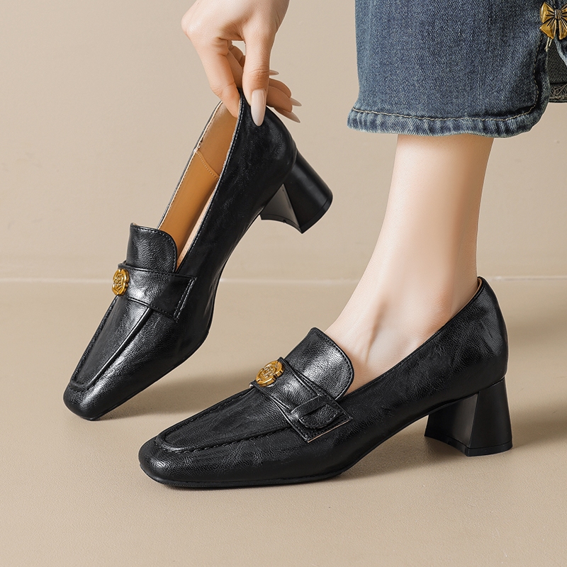 Mới Dày Đế Le Fu Giày Retro Đen Jk Giày Cao Gót Anh 5cm Giày Da Nhỏ Cho Nữ 34-42