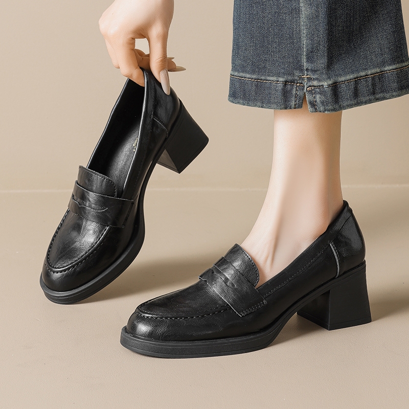 Mới Dày Đế Le Fu Giày Retro Đen Jk Giày Cao Gót Anh 5cm Giày Da Nhỏ Cho Nữ 34-42