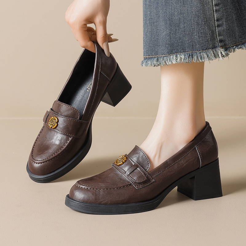 Mới Dày Đế Le Fu Giày Retro Đen Jk Giày Cao Gót Anh 5cm Giày Da Nhỏ Cho Nữ 34-42
