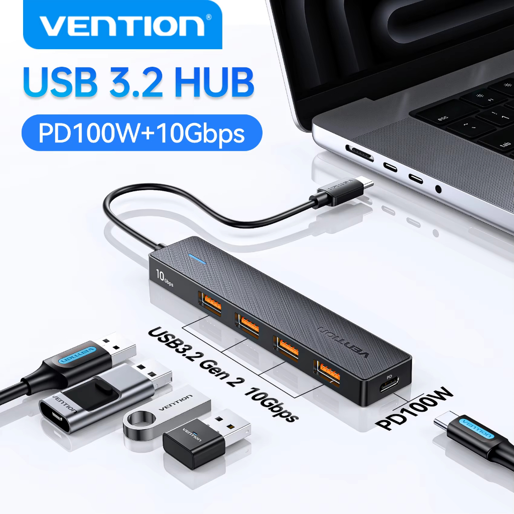 Vention Mới USB 3.2 Gen2 HUB 10Gbps PD100W Sạc USB A Loại C 5 Cổng Bộ Chia Đa Cổng Adapter