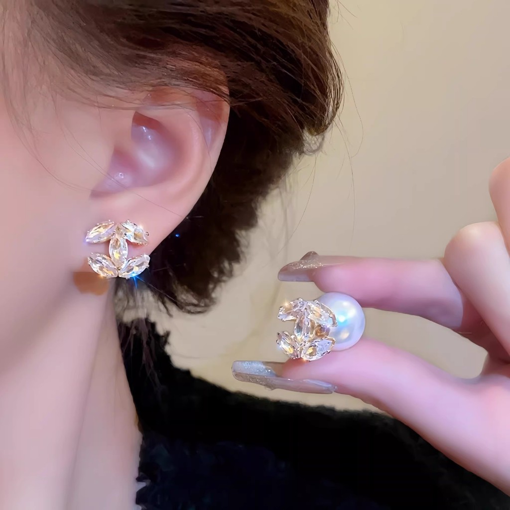 Bông tai ngọc trai zircon nữ, thiết kế cổ điển sang trọng