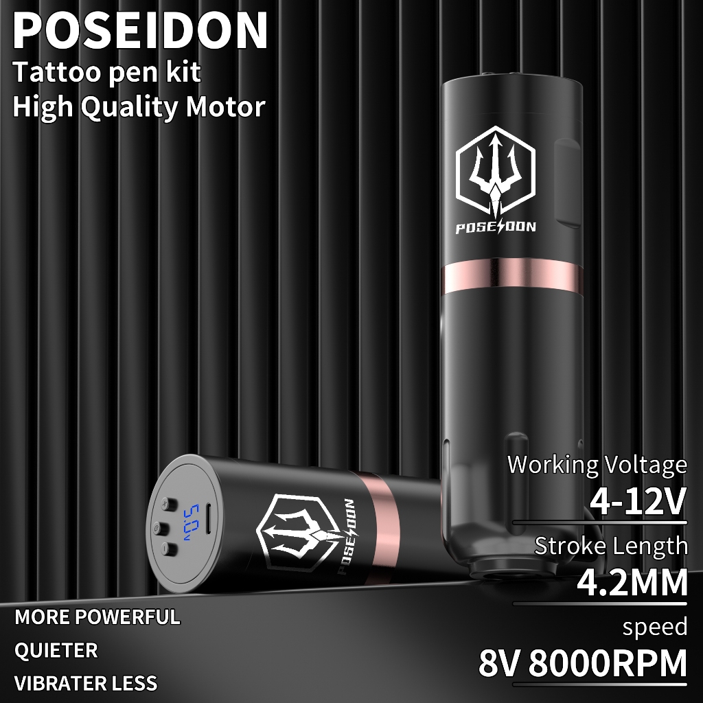 Bút xăm không dây POSEIDON có nguồn điện 1500mAh - Máy xăm quay bằng nhựa dành cho người mới bắt đầu và nghệ sĩ - Thiết bị xăm chuyên nghiệp