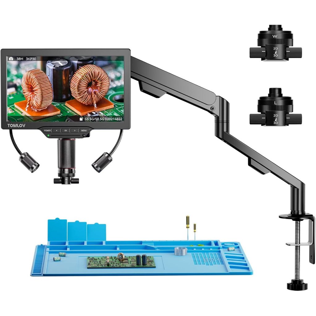 TOMLOV 10.1inch 1500X Zoom Kỹ Thuật Số Linh Hoạt Cánh Tay Đồng Xu Sửa Chữa Kính Hiển Vi Hàn Từ Ống K