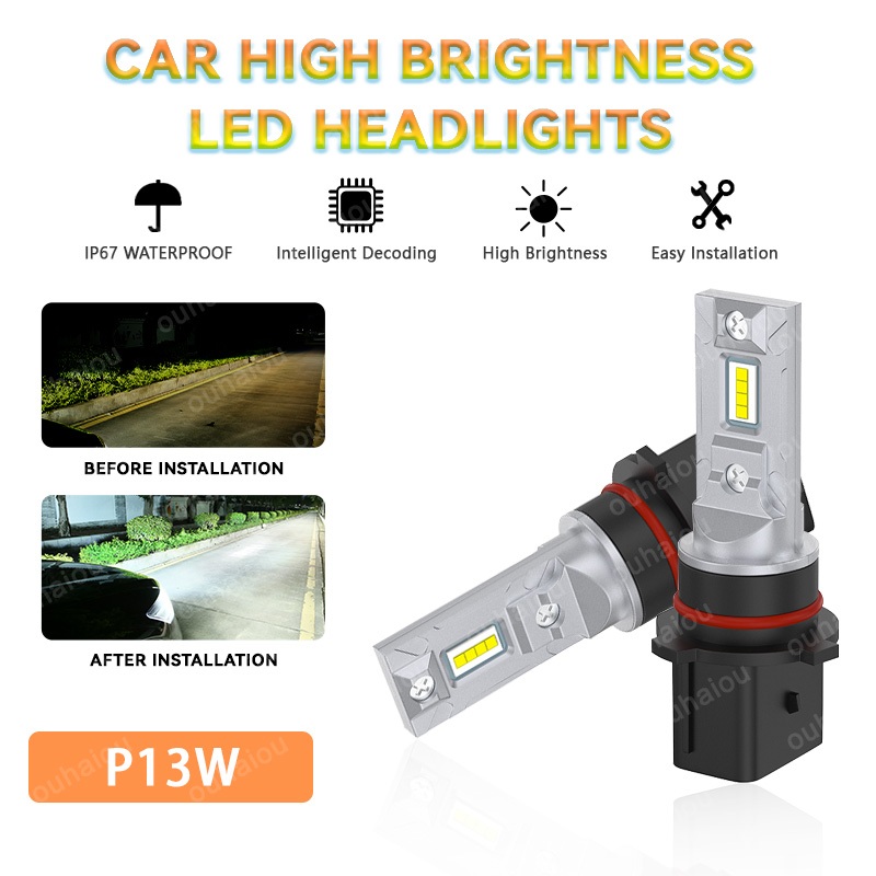 2 Chiếc Canbus P13W Đèn Pha LED Thiết Kế Không Dây Quạt Cho Xe Ô Tô Đèn LED CSP Chip 4000LM Trắng Và