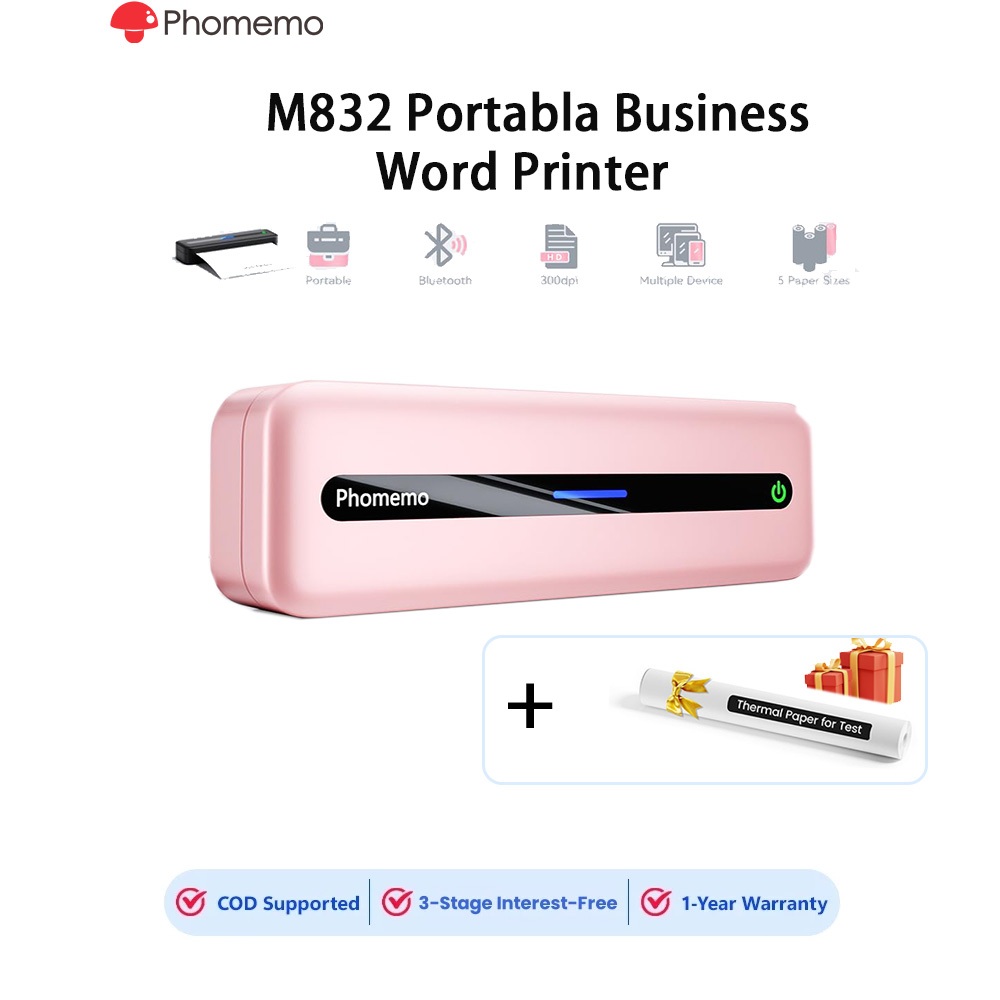 Phomemo M832 Máy in nhiệt A4 di động , máy in Bluetooth không dây 300DPI  cho doanh nghiệp du lịch T
