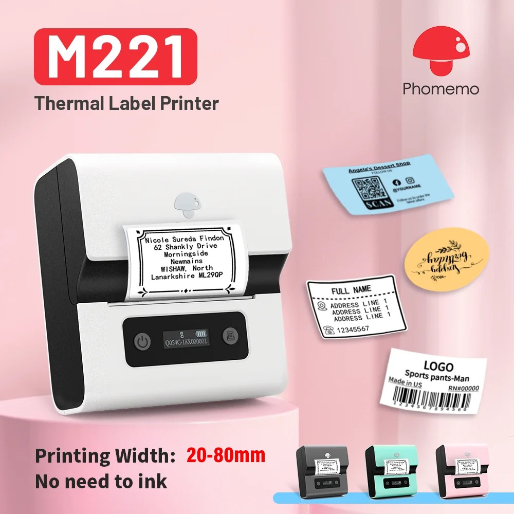 Phomemo M221 Máy in nhãn dán mini cầm tay Hỗ trợ kết nối điện thoại và máy tính Multifunctional stic