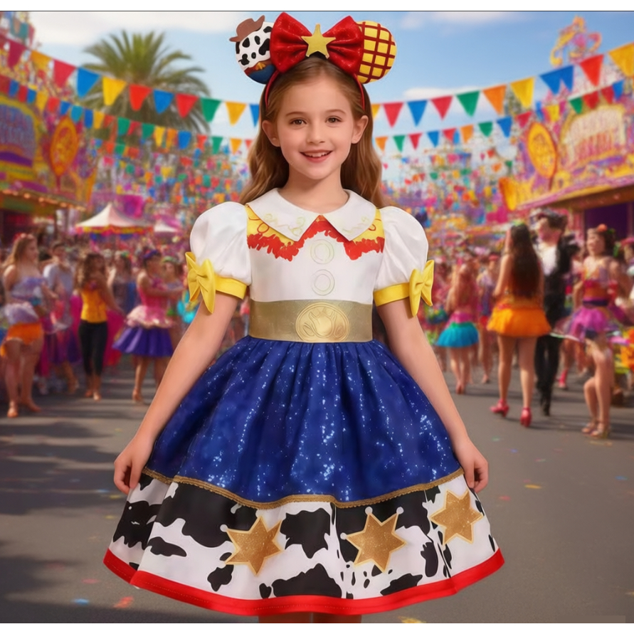 Toy Story cartoon print dress for girls, children's carnival clothing for 0-6 years