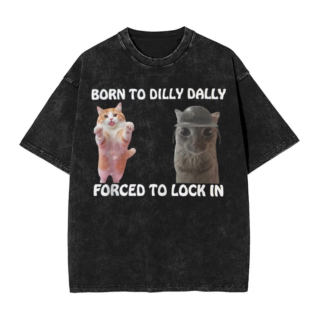 Ao thun cotton in hình meme mèo đáng yêu từ Dilly Dally