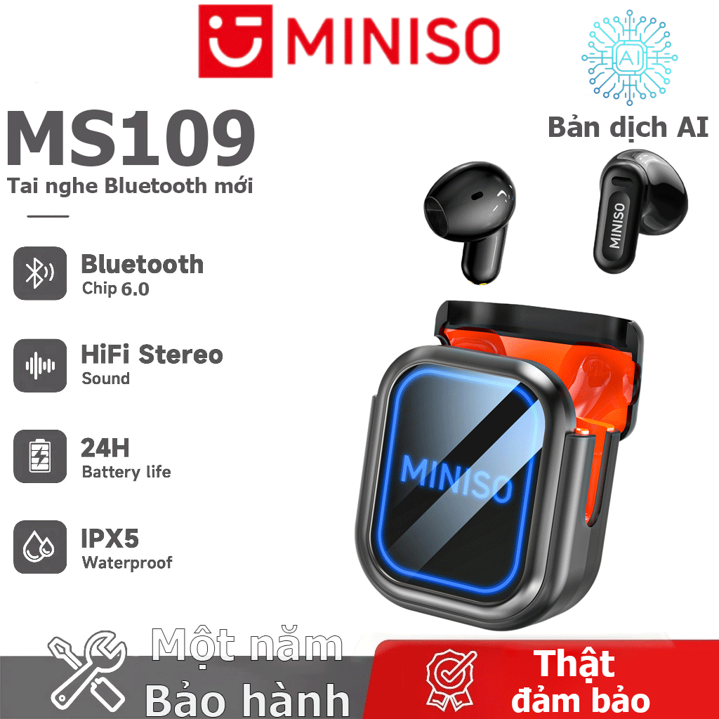Bảo hành 1 năm Tai nghe dịch thuật ngôn ngữ MINISO MS109 Tai nghe Bluetooth không dây AI Hỗ trợ tai nghe thể thao 135 ngôn ngữ Dịch ngôn ngữ thời gian thực IPX5 Giảm tiếng ồn chống nước | BigBuy360 - bigbuy360.vn