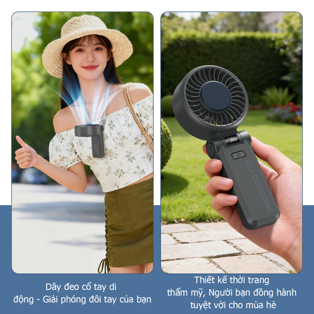 Quạt cầm tay UCLOUDSOME Quạt Mini Quạt làm lạnh di động Pin 4000 / 5000mAh USB có thể gập lại với 5 bánh răng Gió mạnh | BigBuy360 - bigbuy360.vn