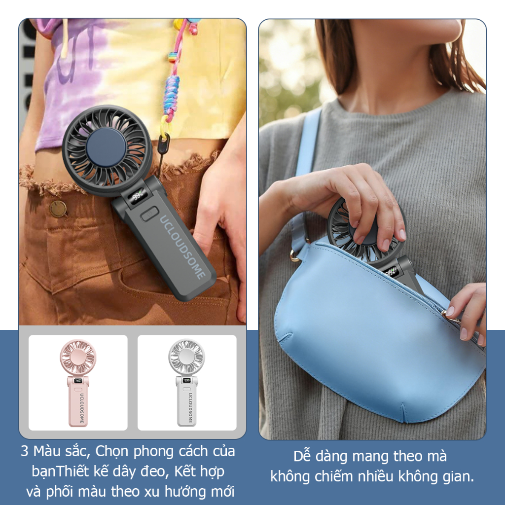 Quạt cầm tay UCLOUDSOME Quạt Mini Quạt làm lạnh di động Pin 4000 / 5000mAh USB có thể gập lại với 5 bánh răng Gió mạnh | BigBuy360 - bigbuy360.vn
