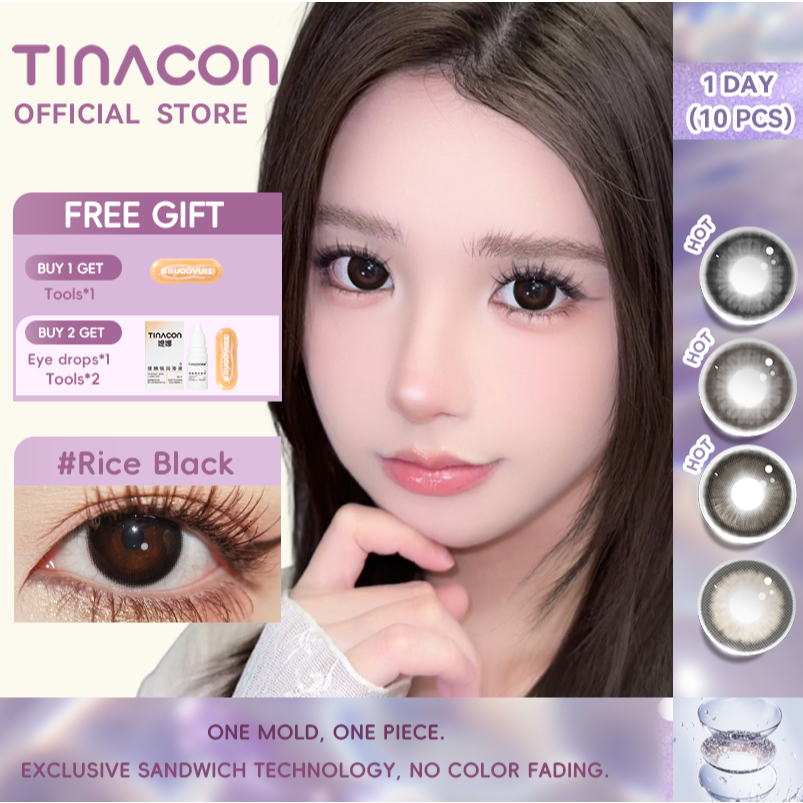 Kính áp tròng TINACON Natural Blue Kính áp tròng hàng ngày 10 chiếc Đường kính lớn có độ (0-8) lens 