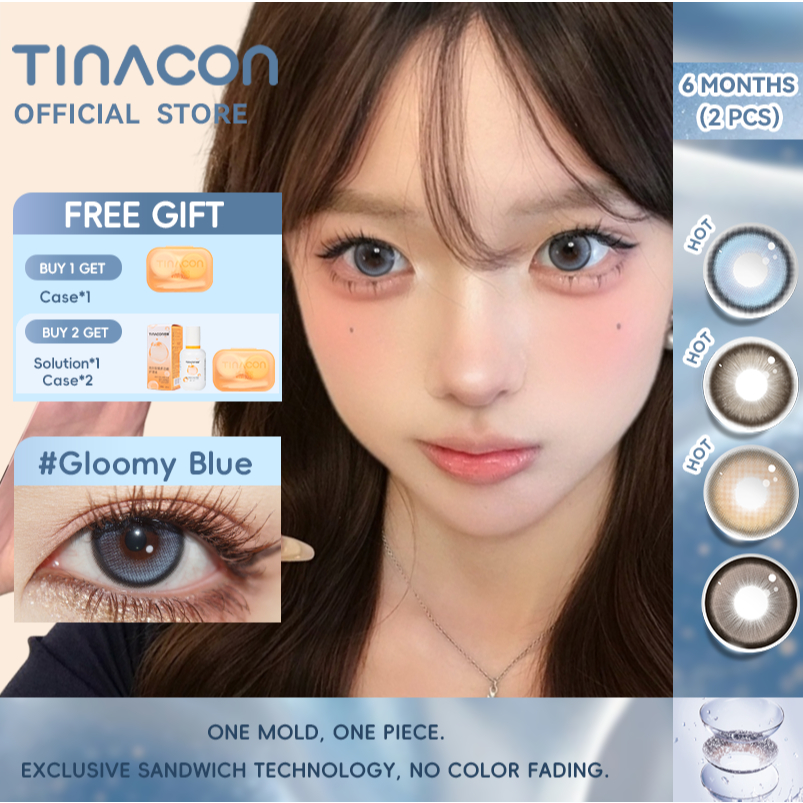 Kính áp tròng TINACON màu xanh Mắt đẹp 14.2-14.5 Kính áp tròng mắt búp bê mềm 2 chiếc Dùng trong 6 t
