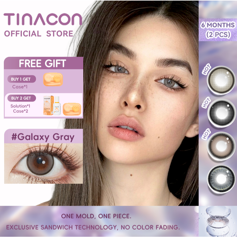 Kính áp tròng TINACON Lens màu xám Mắt tự nhiên 14.2-14.5 Lens mắt búp bê 2 chiếc Sử dụng trong 6 th