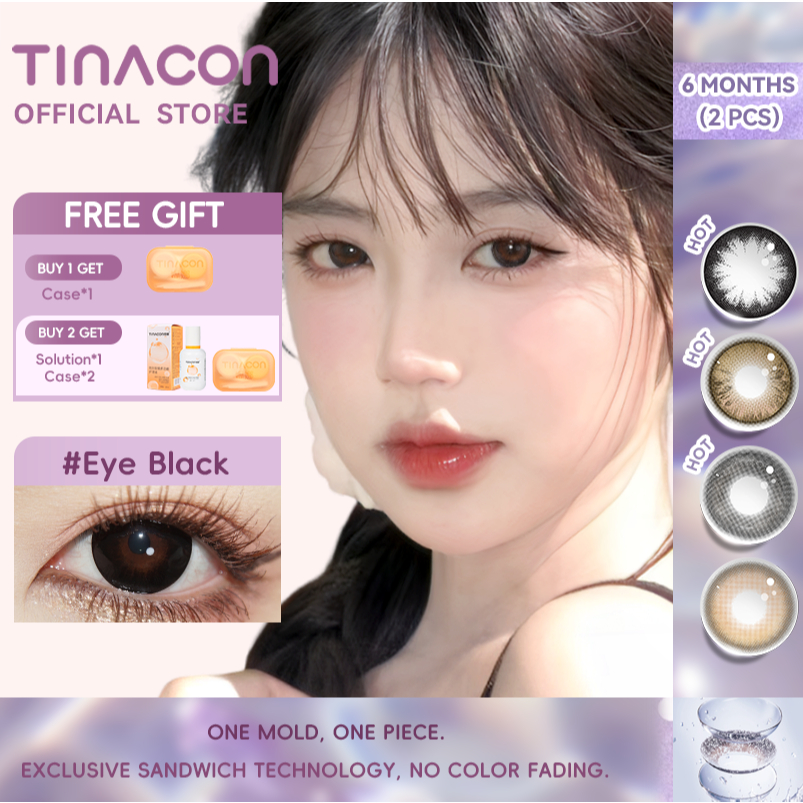 kính áp tròng TINACON đen Mắt tự nhiên 14.2-14.5 kính áp tròng mắt to 2 chiếc Sử dụng trong 6 tháng