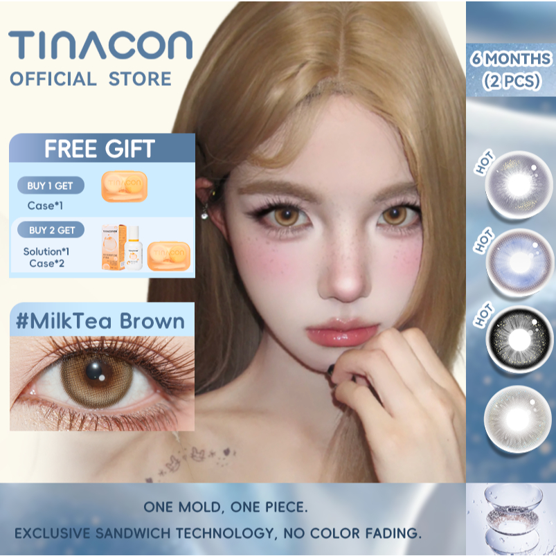 Kính áp tròng TINACON lens Nâu Mắt tự nhiên 14.2-14.5 kính áp tròng mắt to 2 chiếc Sử dụng trong 6 t