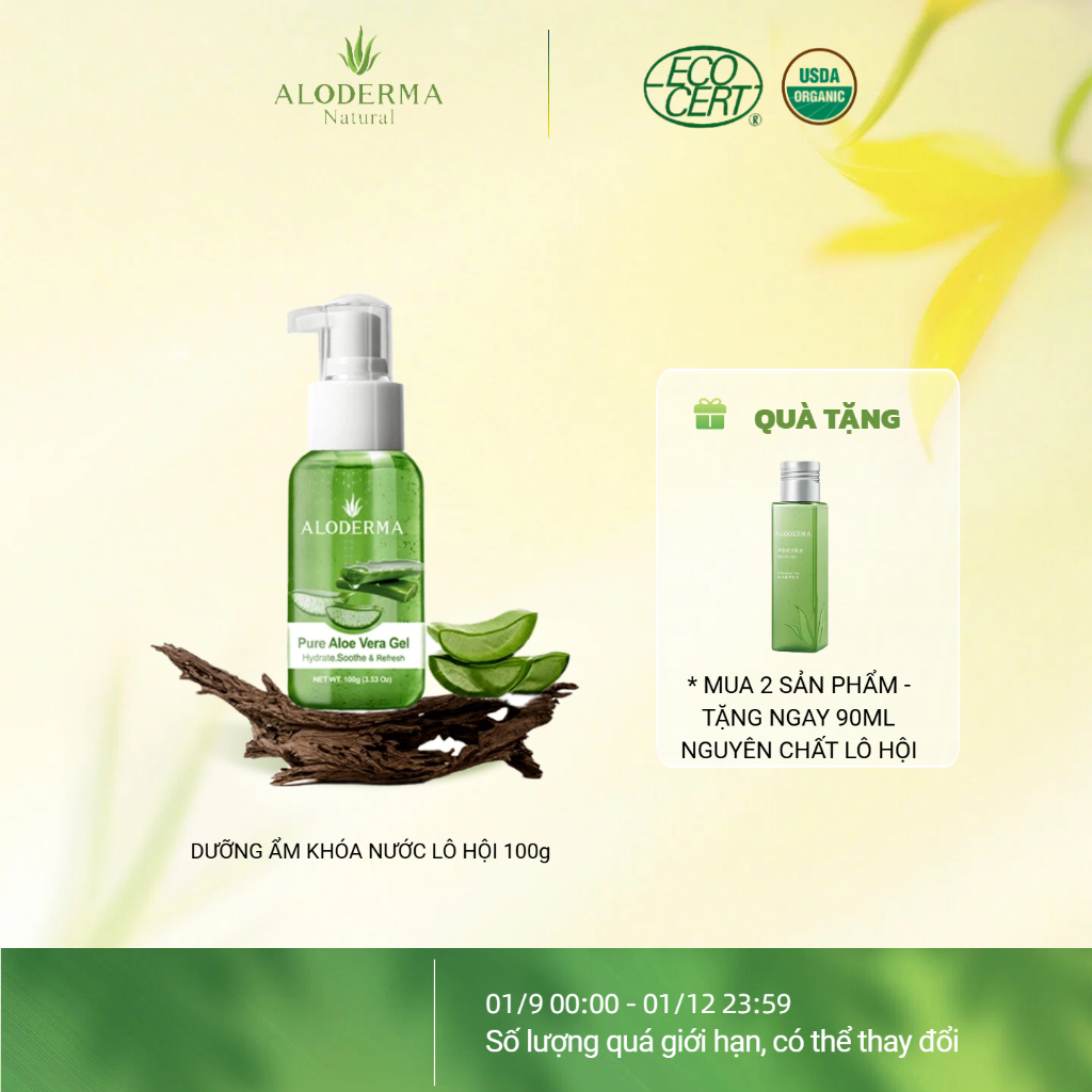 Gel Lô Hội, Gel Nha Đam ALODERMA Chính Hãng 100g, 96% Nguyên Chất, Gel Dưỡng Ẩm, Làm Dịu Da Mặt & Bo