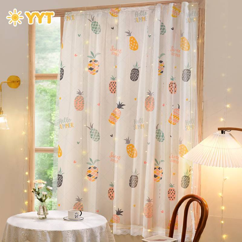 YYT Rèm cửa tự dính lắp đặt không đục lỗ vải rèm đôi hoạt hình bé gái tươi Sản phẩm cho bé