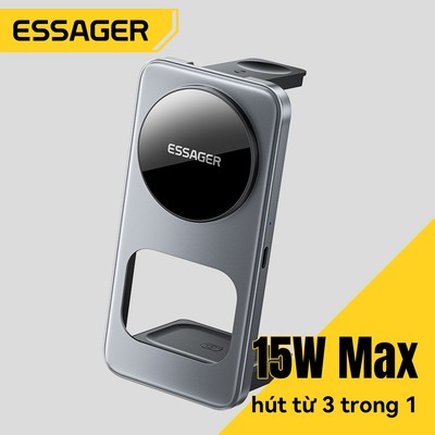 Essager Đế sạc không dây từ tính 3 trong 1 Bộ sạc nhanh tối đa 15W cho đồng hồ tai nghe điện thoại di động