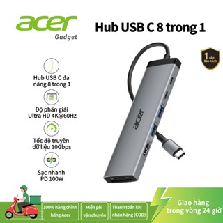 Acer 8 trong 1 USB C Hub 10Gbps, Bộ chuyển đổi USBC sang HDMI 4K @ 60Hz, 2 × USB-C 3.2, Truyền dữ liệu 2 × USB A 3.0, Bộ chia đa cổng PD loại C 100W có đầu đọc thẻ SD / TF cho máy tính xách tay iPad KHUYẾN MÃI