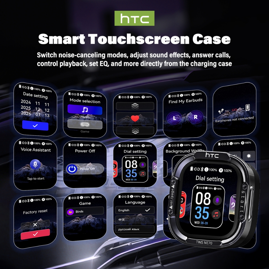 HTC NE70 Tai nghe không dây Bluetooth 6.0, chống nước IPX5, màn hình cảm ứng thông minh, tích hợp micro, dịch thuật AI, thiết kế mỏng nhẹ, thích hợp chơi game, văn phòng, thể thao, học tập và gọi thoại | BigBuy360 - bigbuy360.vn