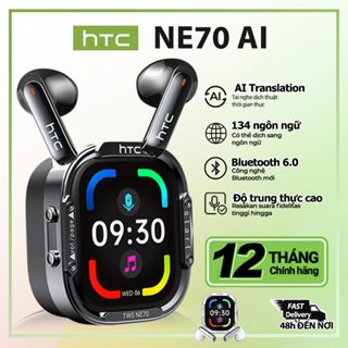 HTC NE70 Tai nghe không dây Bluetooth 6.0, chống nước IPX5, màn hình cảm ứng thông minh, tích hợp micro, dịch thuật AI, thiết kế mỏng nhẹ, thích hợp chơi game, văn phòng, thể thao, học tập và gọi thoại