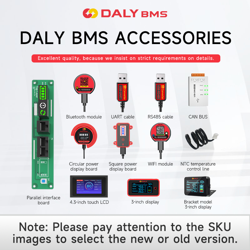 Daly Smart BMS Phụ Kiện Bluetooth WIFI Module Màn Hình LCD 4.3 inch UART RS485 Cáp Biến Tần Bảng Tru