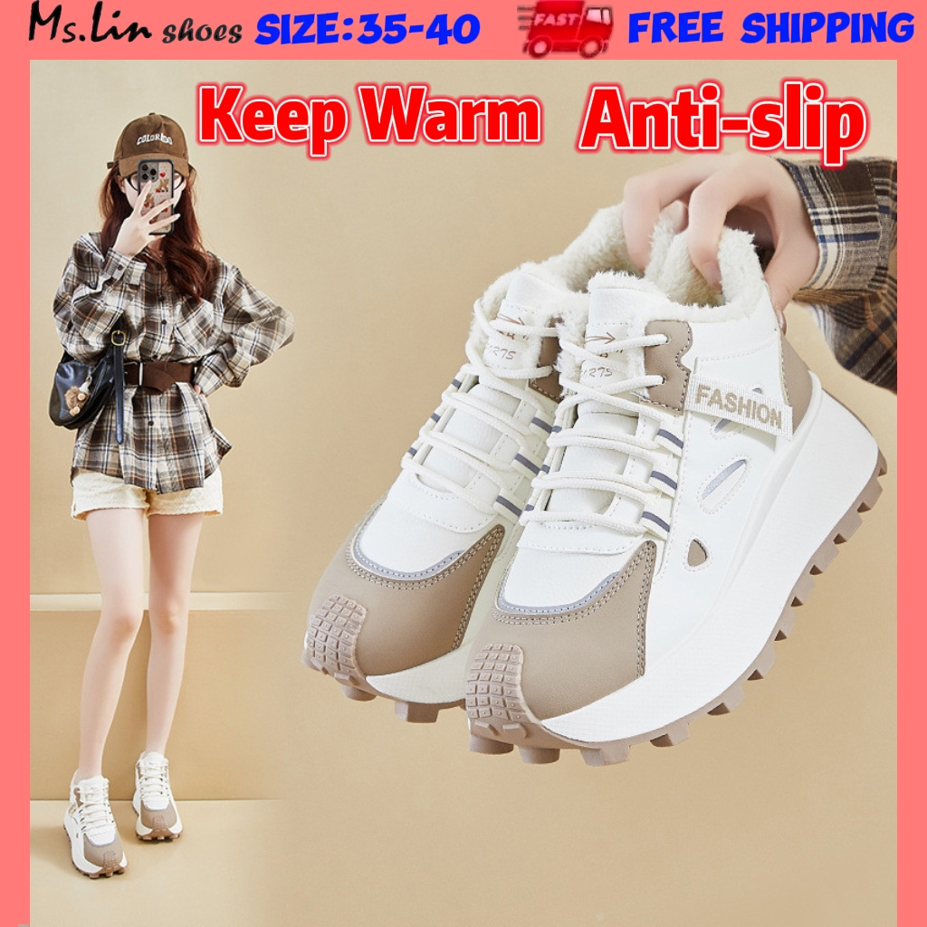 [Ms.LIN] Giày thể thao nữ ấm áp bằng lông cừu phiên bản Hàn Quốc, Giày thể thao chống trượt nữ