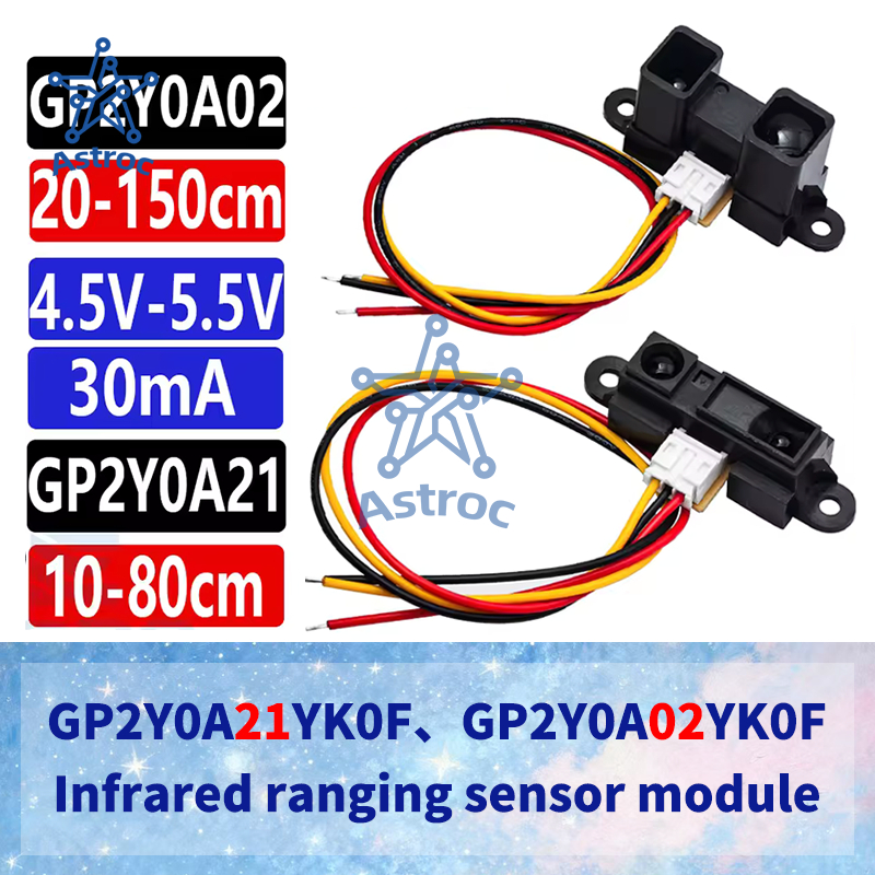 GP2Y0A21YK0F GP2Y0A02YK0F MỚI 100% 2Y0A21 10-80cm Cảm biến khoảng cách hồng ngoại BAO GỒM DÂY 20-150