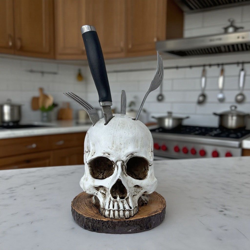 Kinh Dị Đầu Lâu Dao Giá Đỡ Nhựa Trái Cây Cắt Dao Đứng Sáng Tạo Đầu Lâu Dao Giá Trang Trí Halloween Đ