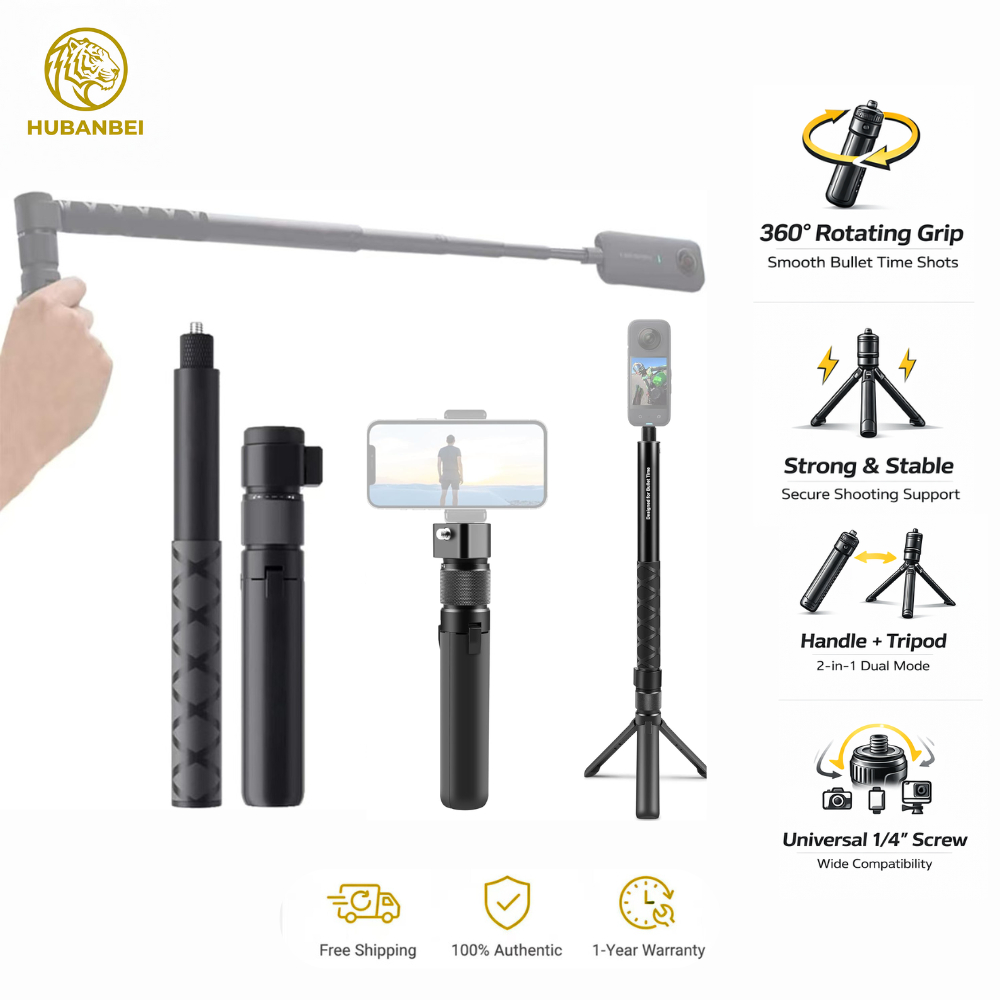 Tay cầm Bullet Time kiêm chân máy cho Insta360 X5/X4/X3, DJI OSMO Pocket 3, GoPro – Tay cầm xoay 360