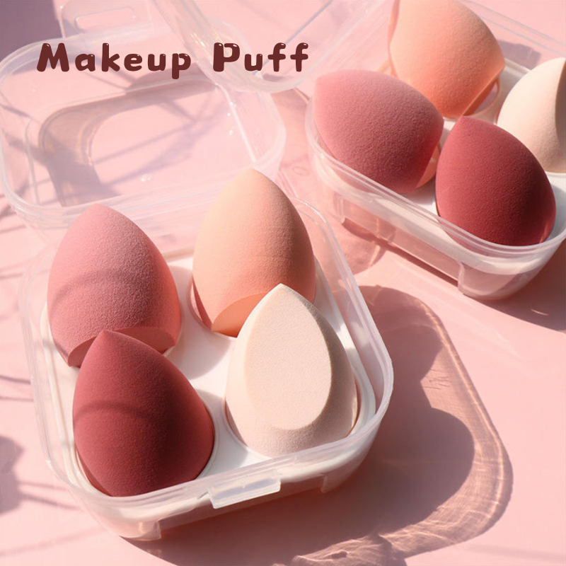 4pcs Soft Makeup Sponge Set - Beauty Egg & Powder Puff for Foundation, Cosmetic Blending & Everyday 