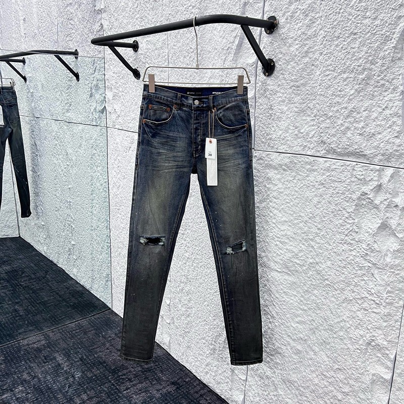Purple fashion new men jeans blue slim fit elastic jeans knee tear design high-quality hip-hop brand