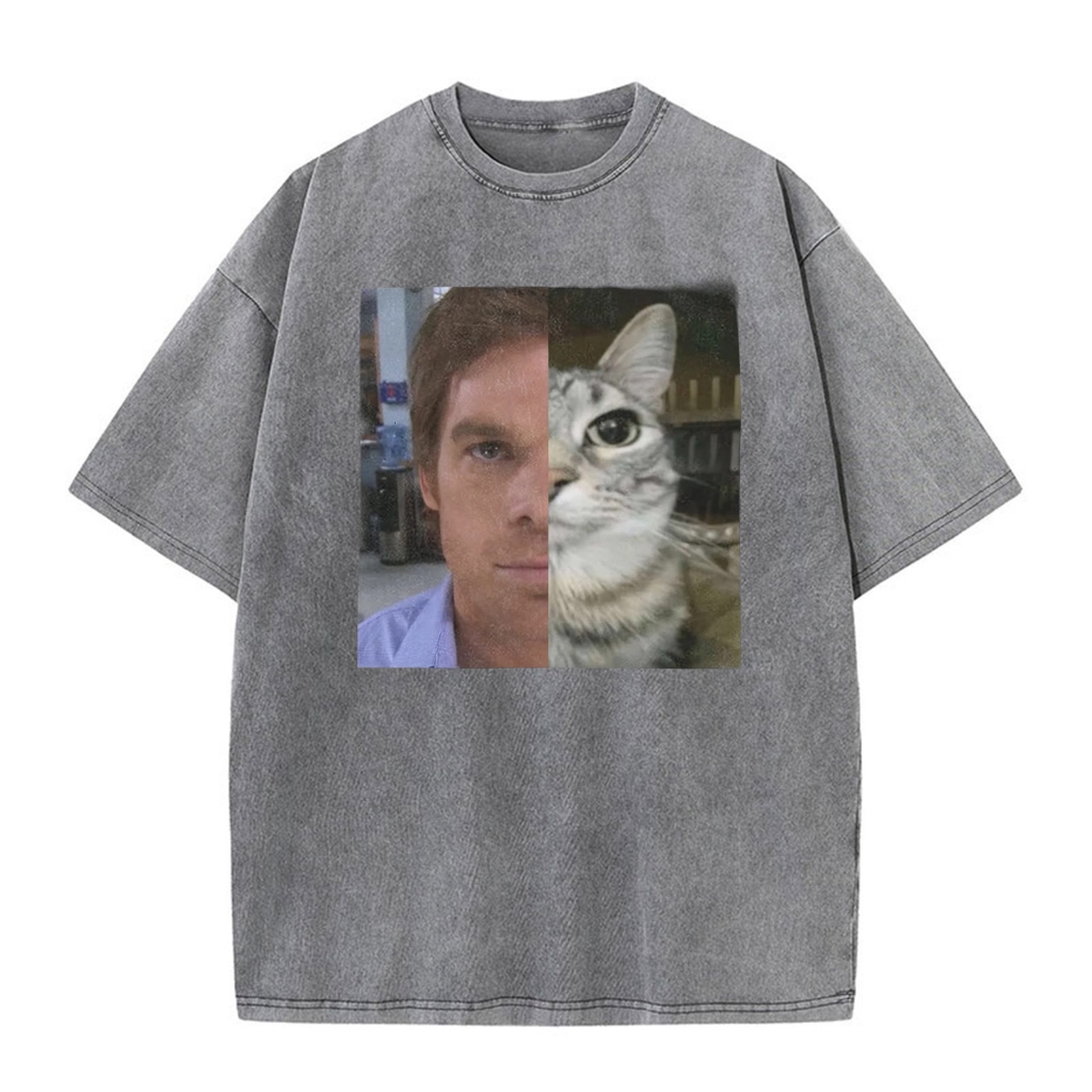 Áo thun Cotton in hình cổ tròn thời trang Dexter Face Cat