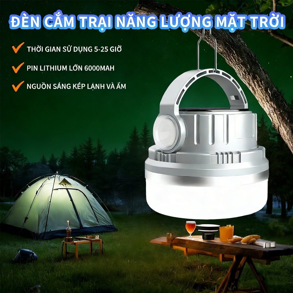 WARSUN ES06 Đèn cắm trại sạc năng lượng mặt trời, chống nước IPX5, pin 6000mAh - Perfect cho đi dã n