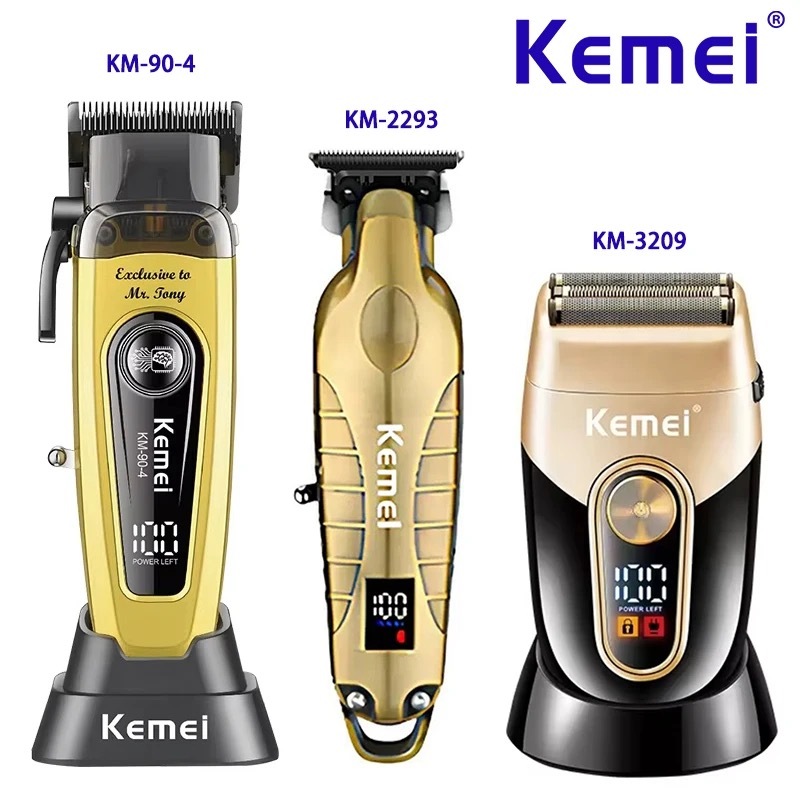 Kemei Sạc Điện Cắt Tóc Chuyên Nghiệp Cắt Tóc Cho Nam Máy Cạo Râu Không Dây KM-90-4 KM-2293 Vàng KM-3