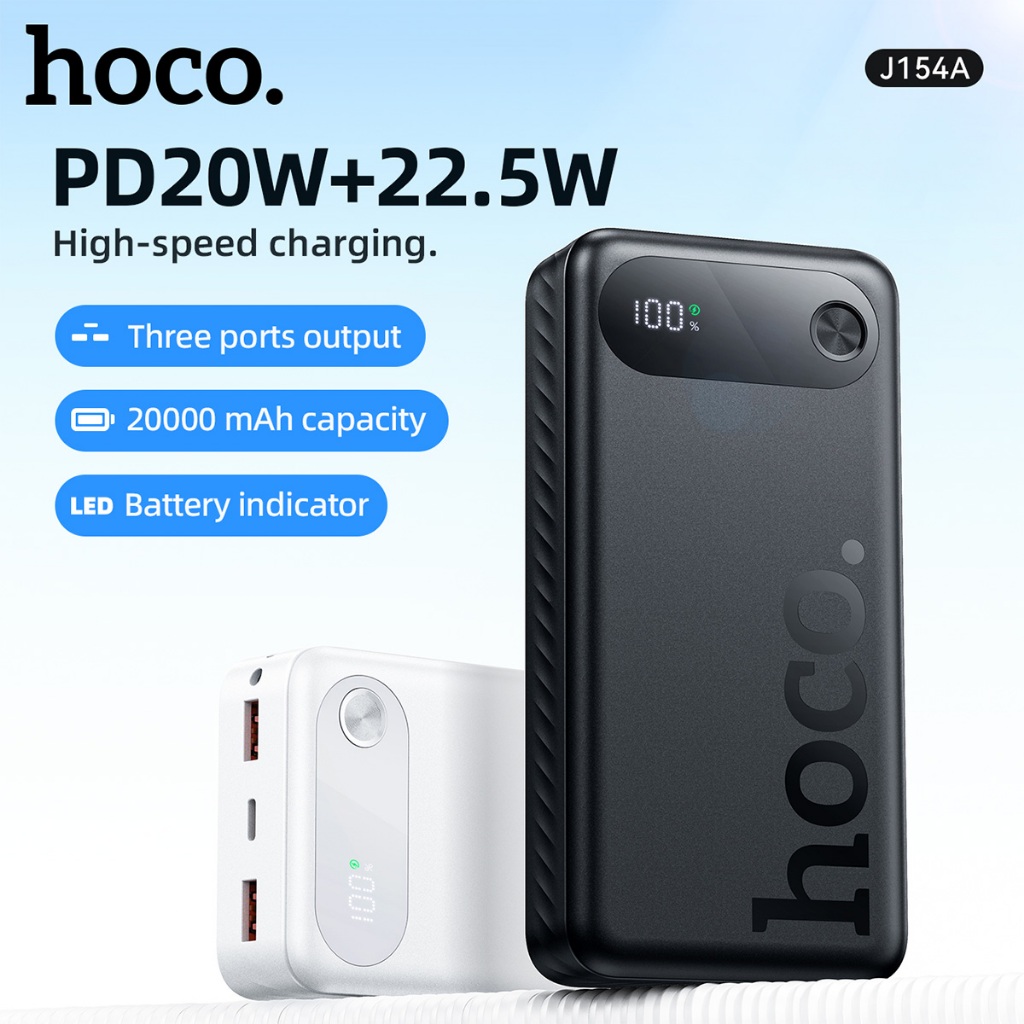 HOCO 100% Chính Hãng J154A Power Bank 20000mAh 22.5W Sạc Nhanh Có LED Màn Hình Hiển Thị Kỹ Thuật Số 