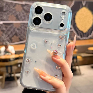 Ngọc Trai Sang Trọng Trái Tim Hồng Kim Cương Giả Trang Trí Trong Suốt Epoxy Dành Cho iPhone 17 Pro Max 17 Pro 16 15 14 13 12 Pro Max 17 Không Khí Phong Cách Dễ Thương Lấp Lánh Trường Hợp