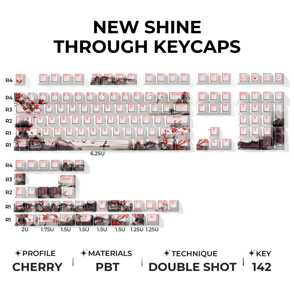XVX PRISM Plum Blossom / Snow / Graffiti / Mecha / Blade Shine-Through Double shot Cherry Profile PBT Bàn phím cơ Keycap Set 142 phím Tương thích với tất cả các công tắc MX | BigBuy360 - bigbuy360.vn