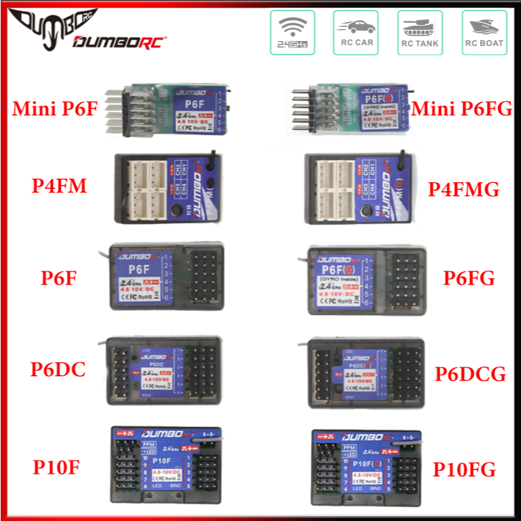 DUMBORC Mini P6F P6FG P6DC P6DCG P10FG P4FMG 4 / 6 / 10CH 2.4G Bộ thu hồi chuyển cho Bộ phát DUMBORC