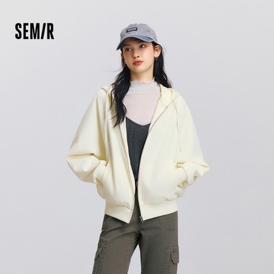 Áo khoác nữ Semir 2026 mùa xuân, thiết kế tối giản với mũ trùm đầu và form rộng thoải mái