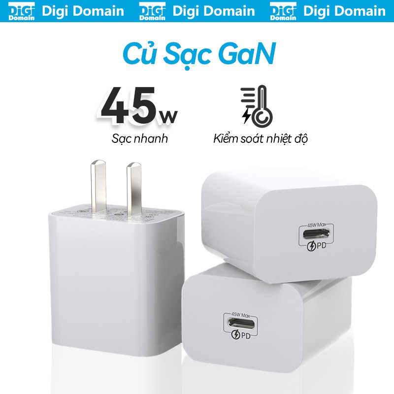 DiGi Domain Củ sạc tường nhanh 45W GaN sạc điện thoại Wall Charger PD 3.0 Type-C 1 cổng USB-C Bộ Sạc