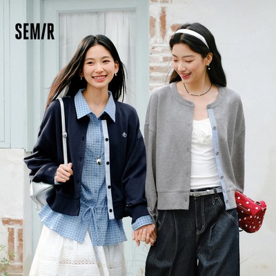 Áo khoác nữ Semir 2026 cổ tròn họa tiết sọc, dáng oversize phù hợp thời trang Xuân