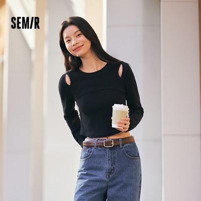 Semir Slim Fit Base Top Nữ 2026 - Màu Trơn, Thiết Kế Crop Phù Hợp Mặc Casual