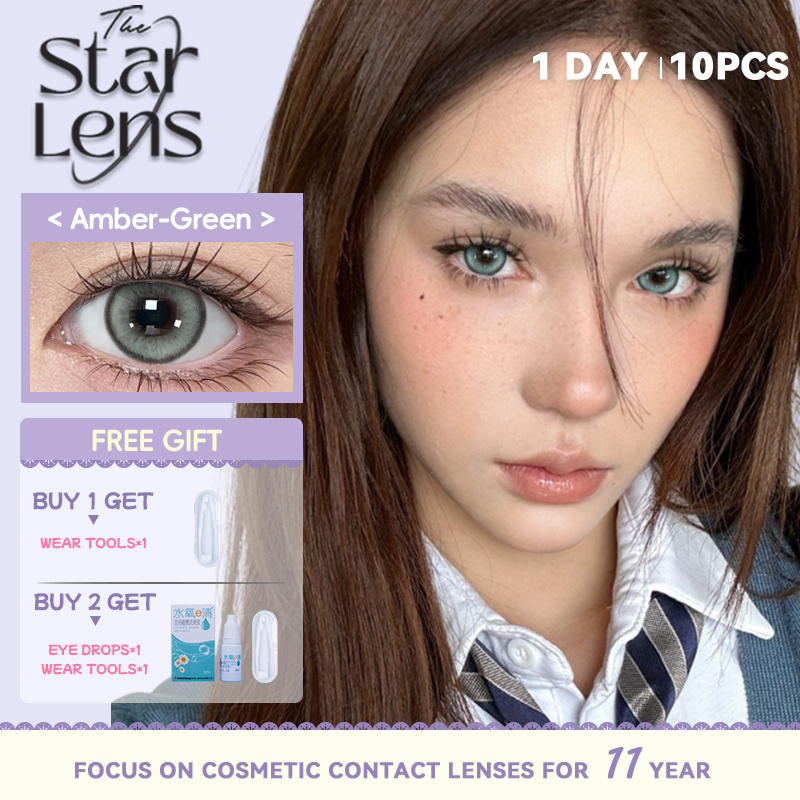 Kính áp tròng Starlens lens 1 ngày Green 10 chiếc mắt to mềm mại DIA14.2-4.5mm có độ (0-8)