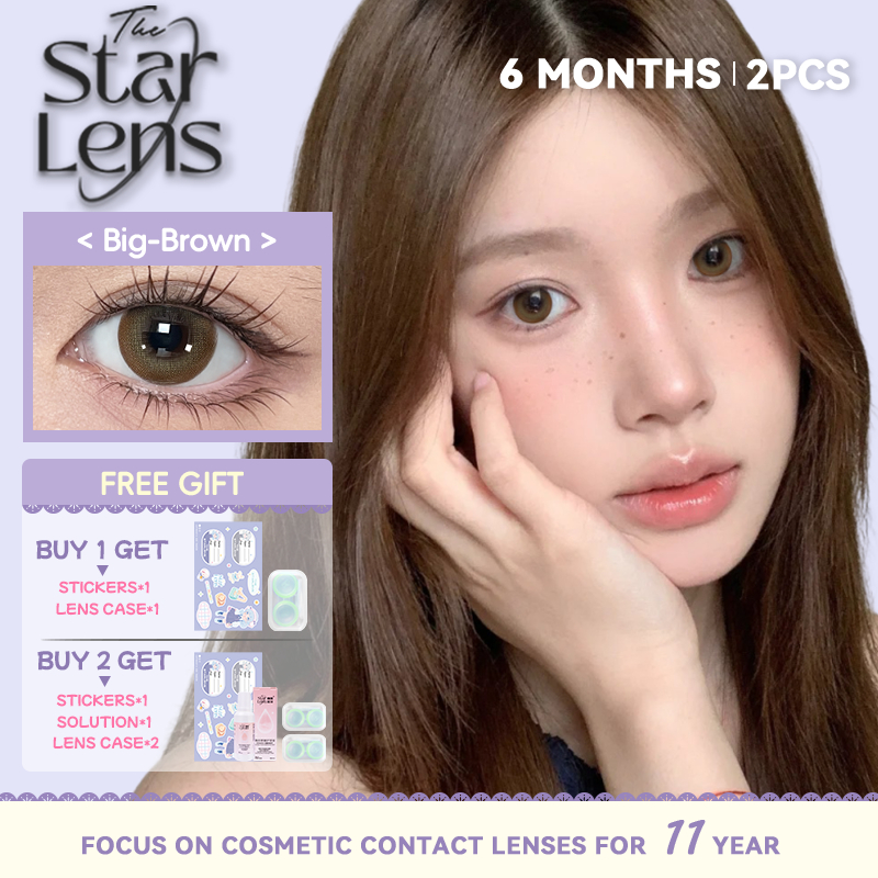 Kính áp tròng Starlens, 2 chiếc 6 tháng, DIA14.5, mắt búp bê, màu nâu,contact lens, có độ (0-8)
