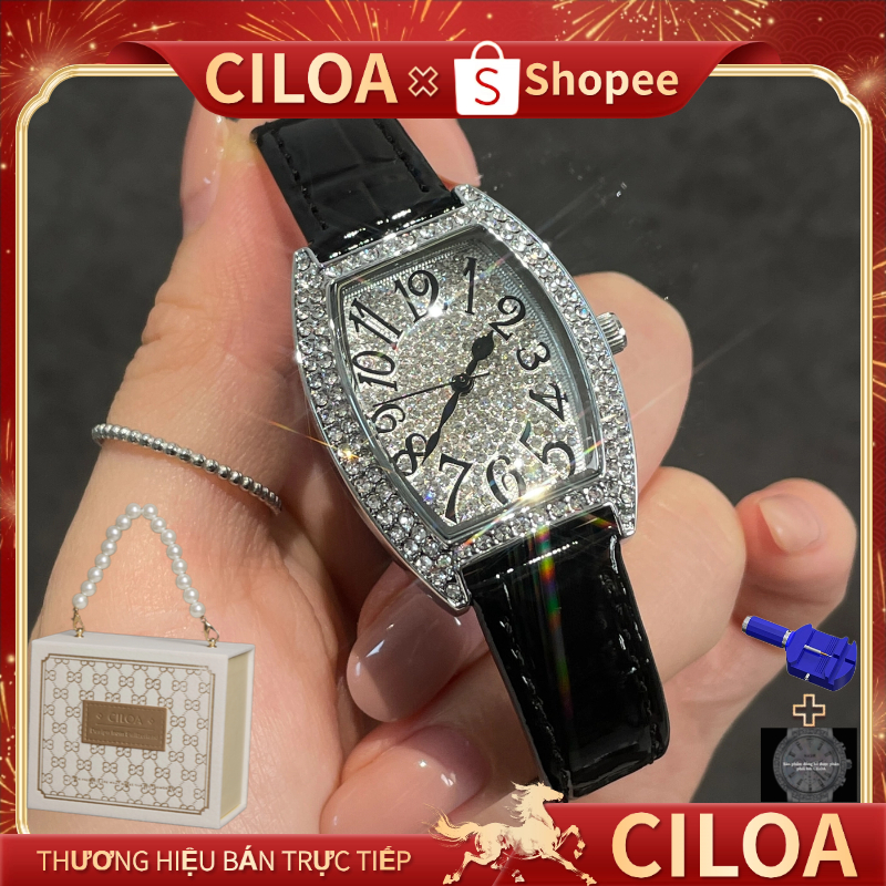 [CILOA]đồng hồ nữ kim cương cặp đôi thạch anh dây da mặt vuông sang trọng đồng hồ nữ chống nước đồng hồ đeo tay nữ 5878