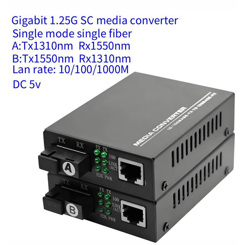 FTTH 1000M WDM Gigabit Ethernet Fiber Optic Media Converter 1G1E 1F1E có nguồn điện htb-GS-03 3KM 20