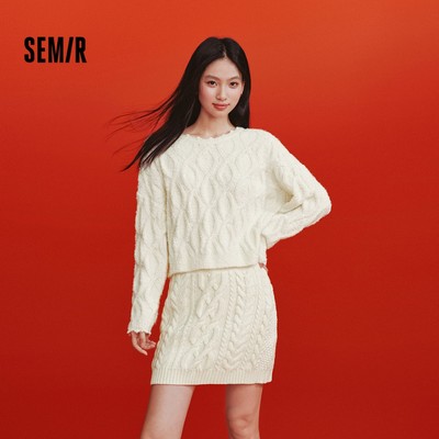 Áo len dệt kim crop cable nữ Semir 2026, dáng rộng vừa vặn