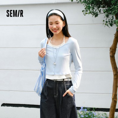 Semir Nữ Dài Tay Áo Thun Mùa Xuân 2026 Dây Cổ Lớp Nhìn Slim Fit Top